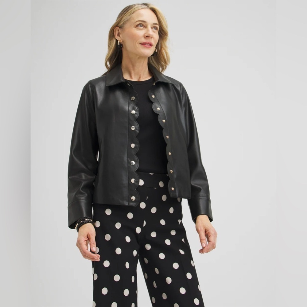 Chico’s Scallop Trim Faux Leather Shacket Modern Chic Edgy 6